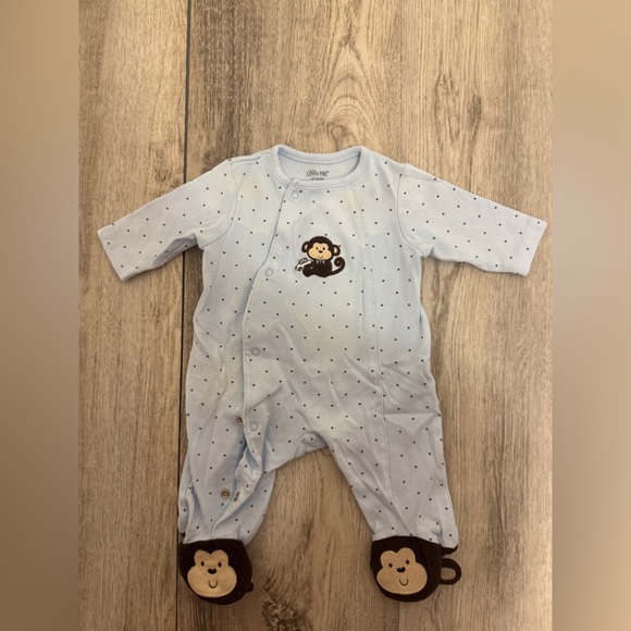 Little Me Other - Little Me Blue Footies with Monkey Design